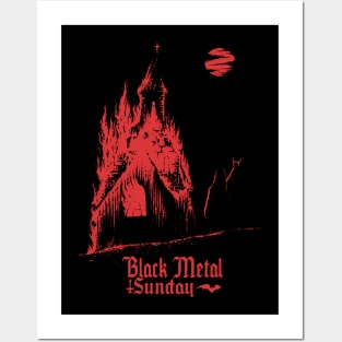 Black Metal Burning Church (red version) Posters and Art